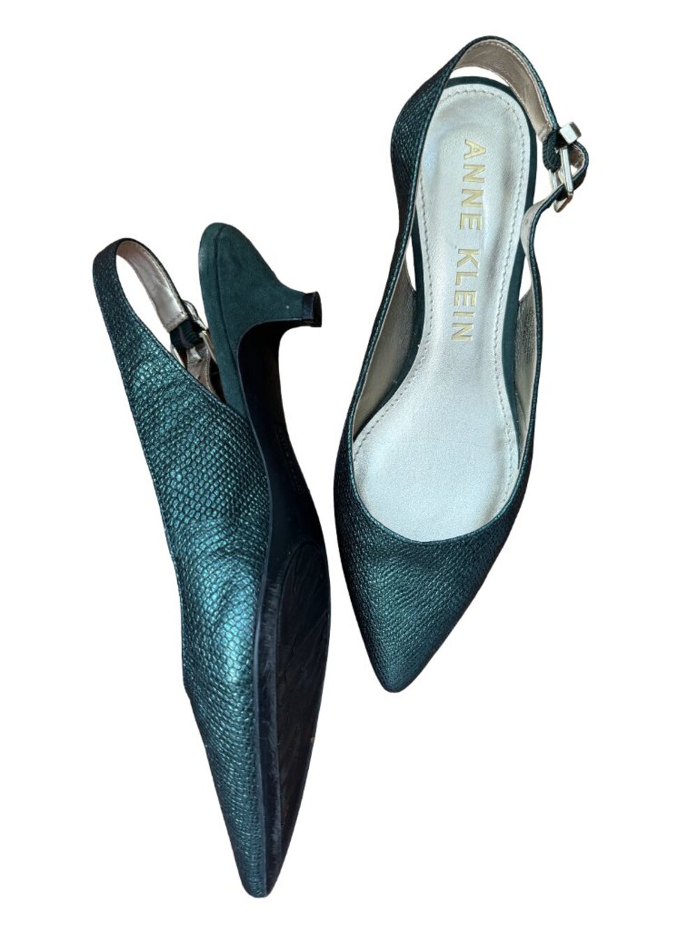Anne Klein Expert Slingback Kitten Heels  Reptile Embossed Leather & Suede 8.5